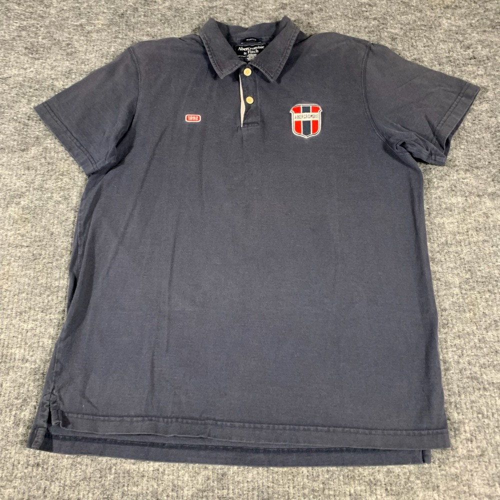 Vintage Abercrombie & Fitch Polo Mens XL Blue Short Sleeve Muscle Fit Crest Y2K